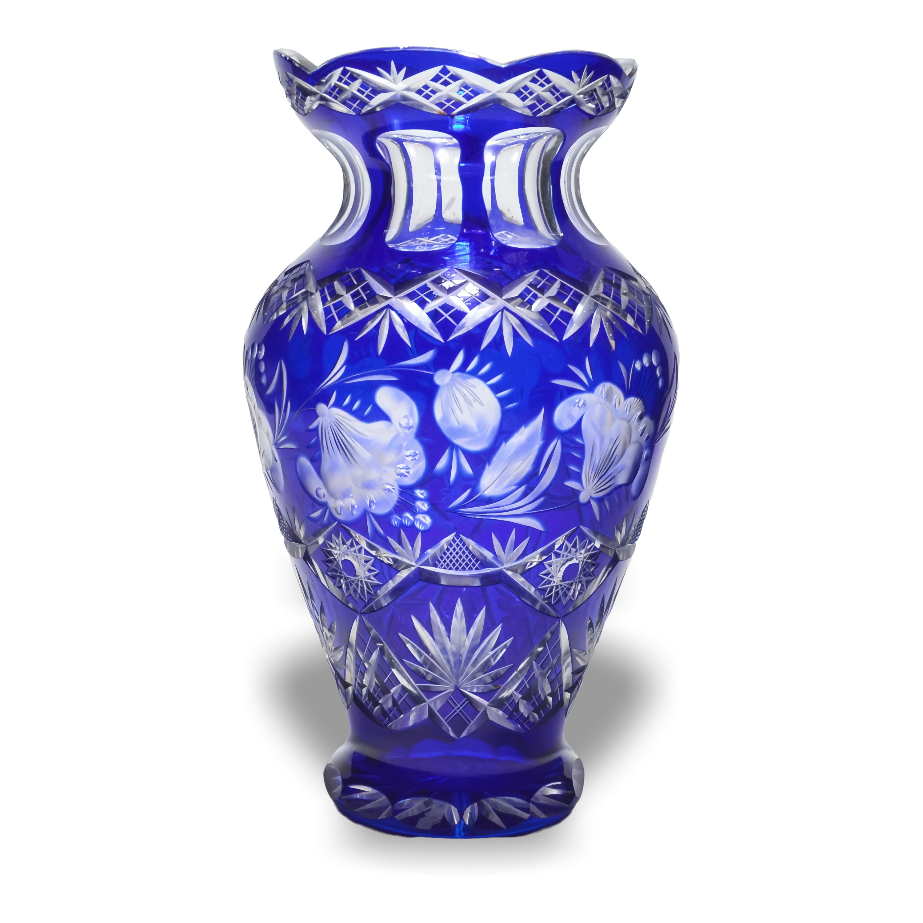 Böhmisches Geschliffenes Glas Kristallvase, Blaues Bleikristall